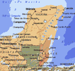 Karte Yucatn mit der Hauptstadt Mrida